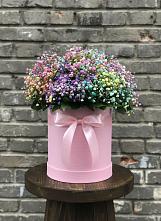 Цветочная композиция из Гипсофила и Розы в шляпной коробке в Петрово-Дальнее