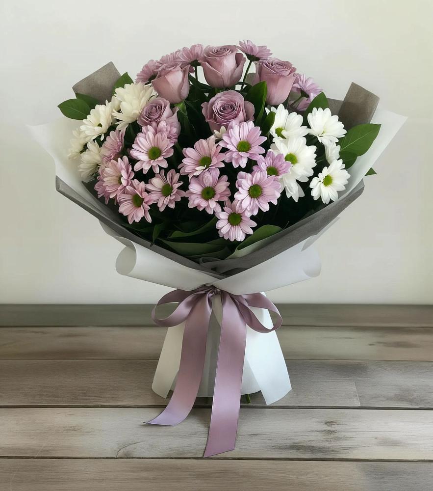 Букет цветов из: Хризантемы и Розы в Петрово-Дальнее