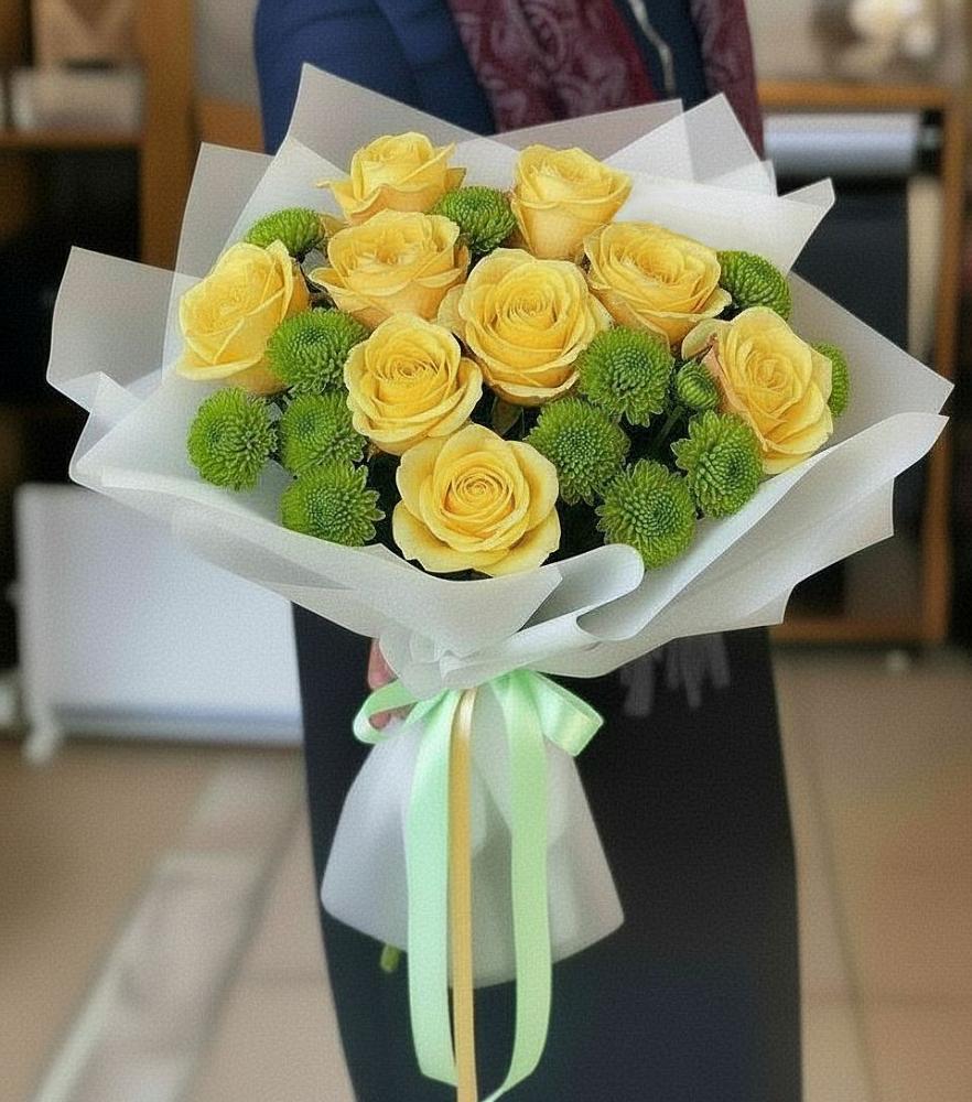 Букет цветов из: Хризантемы и Розы в Петрово-Дальнее