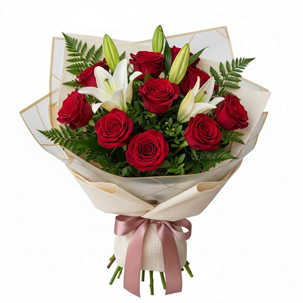 Букет цветов из: Лилии и Розы в Петрово-Дальнее