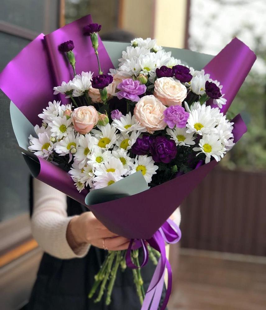 Букет цветов из: Хризантемы, Гвоздики и Розы в Петрово-Дальнее