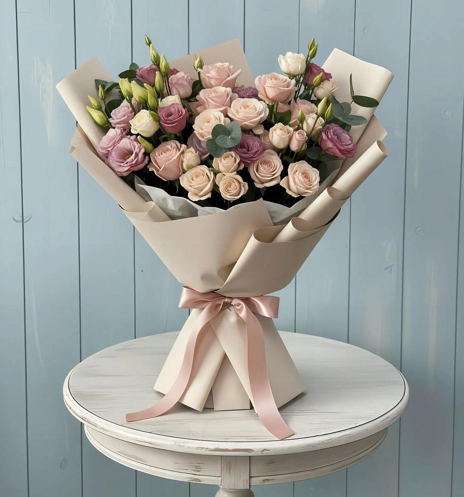 Букет цветов из: Розы и Лизиантусы в Петрово-Дальнее