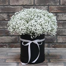 Цветочная композиция из Гипсофила в шляпной коробке в Петрово-Дальнее