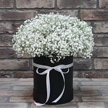 Цветочная композиция из Гипсофила в шляпной коробке в Петрово-Дальнее
